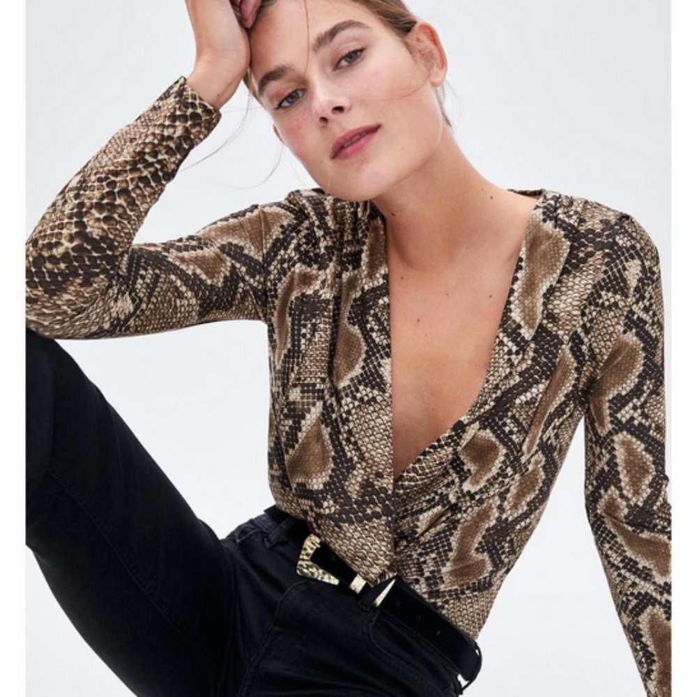 Zara Animal Print Crossover bodysuit